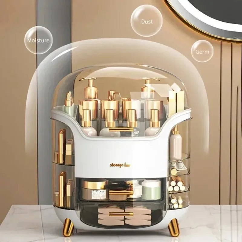 Desktop cosmetics storage box, transparent jewelry and cosmetics storage box, dustproof large-capacity cosmetics storage box