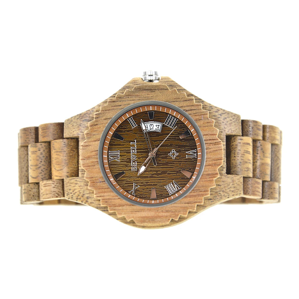 Wooden Watches for Men, Japanese Quartz Movement, Stylish Exotic Wrist Watch with Stainless Steel Buckle, Adjustable Straps