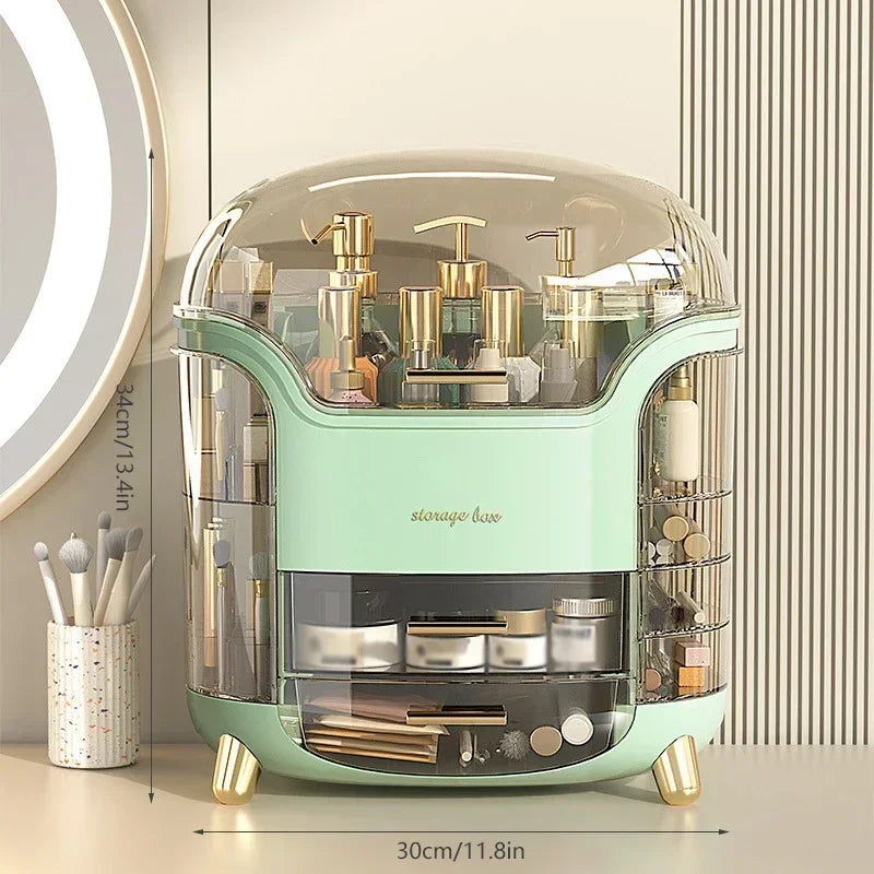 Desktop cosmetics storage box, transparent jewelry and cosmetics storage box, dustproof large-capacity cosmetics storage box